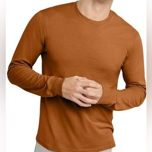 Hanes Originals Crew Neck Long Sleeve Lightweight Cotton Shirt Brown Men’s 3XL
